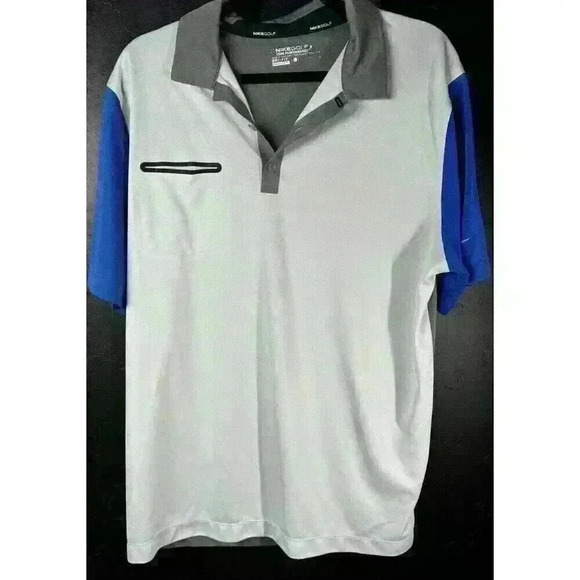NIKE GOLF DRI-FIT MEN'S LARGE PERFORMANCE GOLF POLO SHIRT GRAY BLUE ACTIVE - Picture 1 of 6
